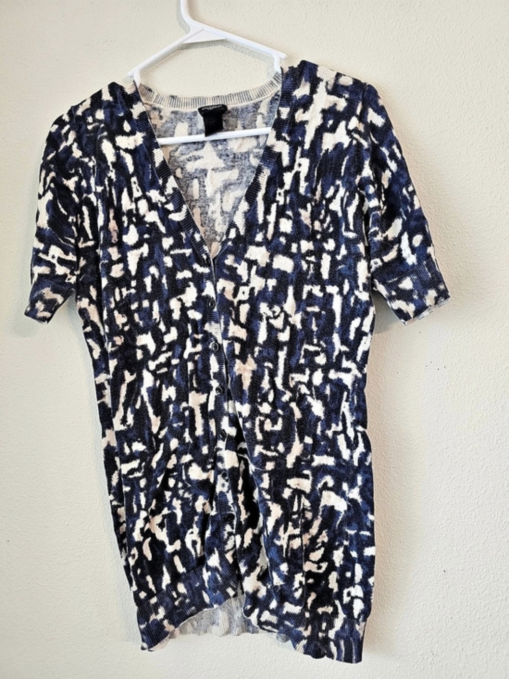 Ann Taylor Abstract Short Sleeve Cardigan in Blue & White